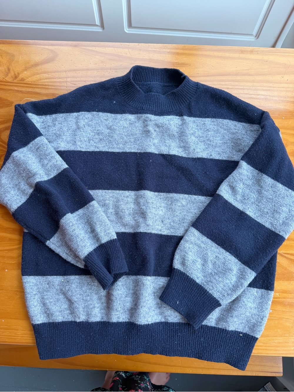 Men's Navy and Gray Striped Crewneck Sweater